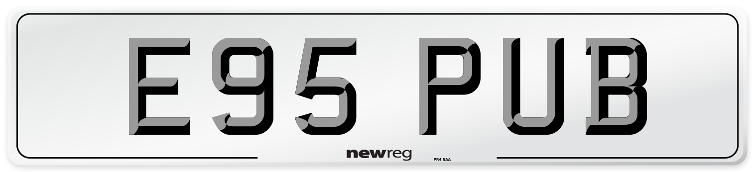 E95 PUB Number Plate from New Reg